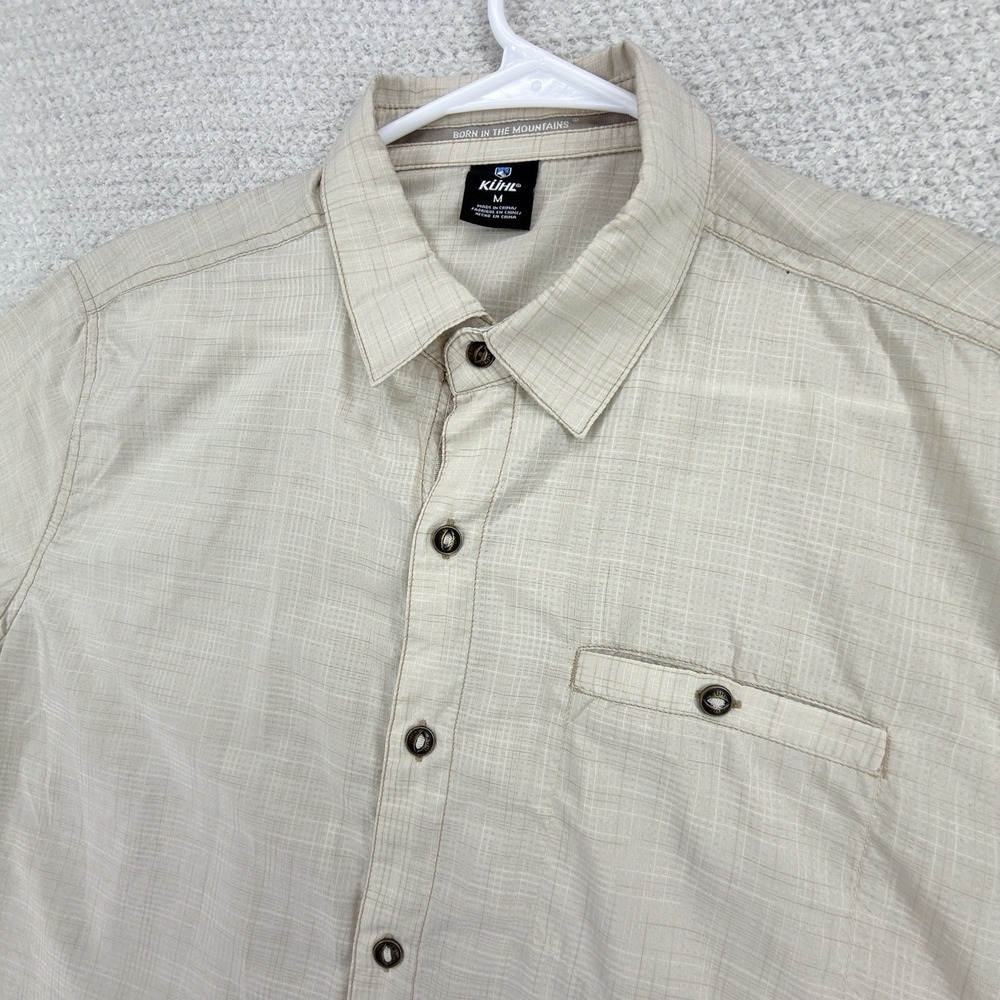 Kuhl Krossfire Shirt Mens M Beige Short Sleeve Button Up Hiking Outdoor 7563